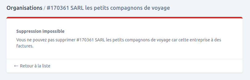 Exemple suppression impossible
